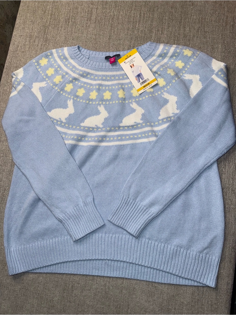 Vince Camuto Easter Bunny Fair Isle Sweater Light Blue Women’s M NWT
